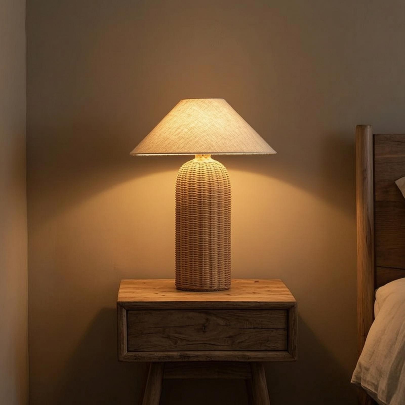 Bedside Lamp Rattan Base Fabri - đánh giá và giá Lighting Decor Living Room