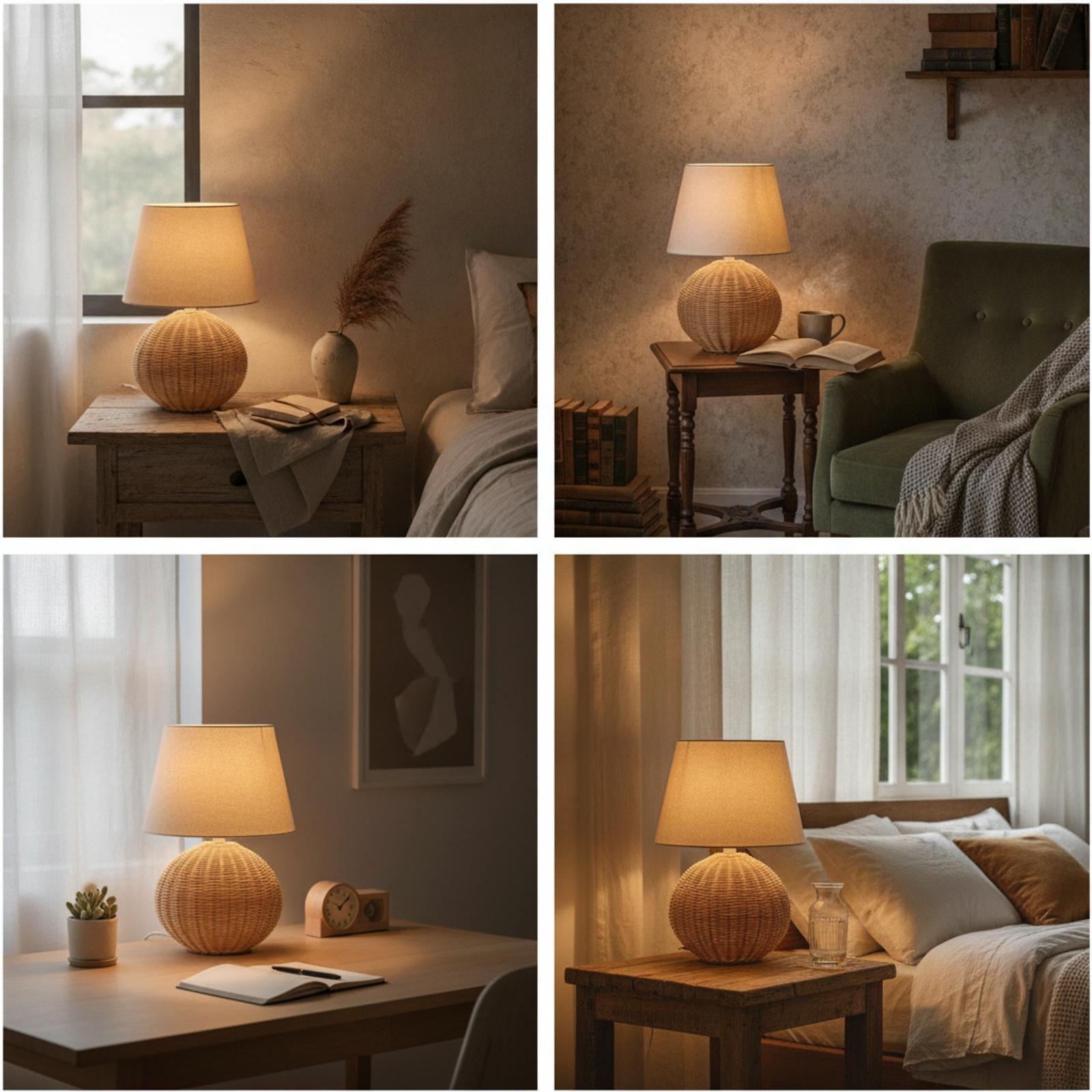 Bedside Lamp Rattan Base Fabri - đánh giá và giá Lighting Decor Living Room
