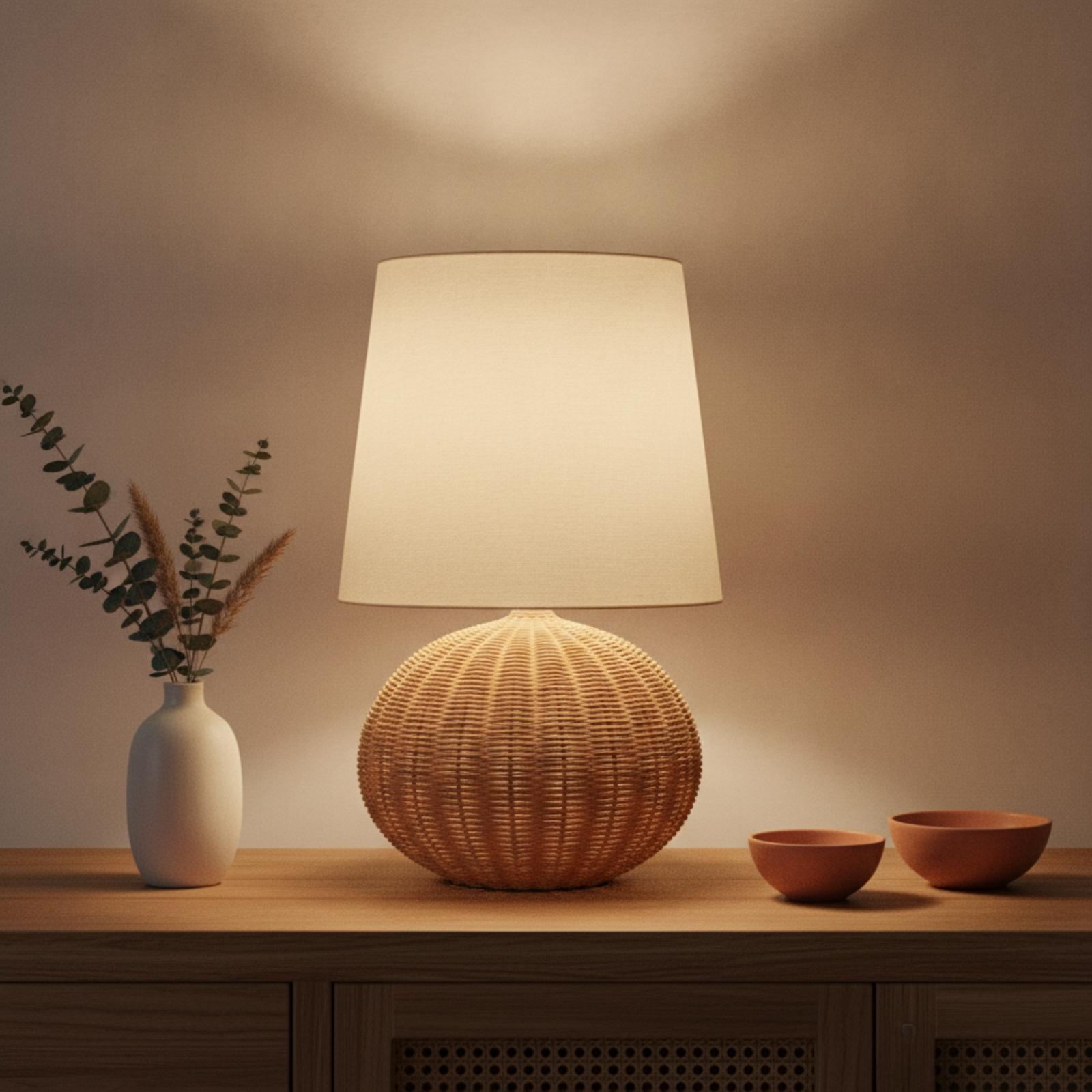Bedside Lamp Rattan Base Fabri - đánh giá và giá Lighting Decor Living Room