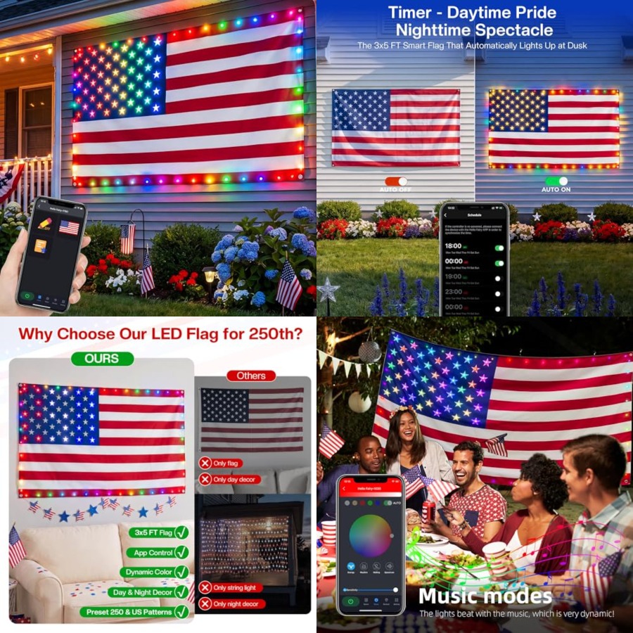 Smart Lighted American Flag 3x - đánh giá và giá Up Lighting Decor